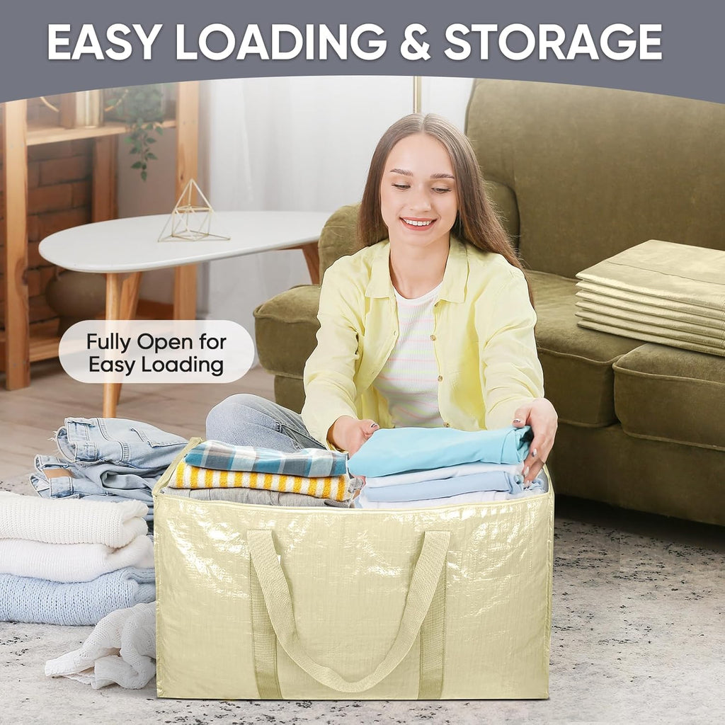 TICONN Extra Large Heavy-Duty Moving Bags - Durable Storage with Zippers & Handles | 4 Pack, Cream