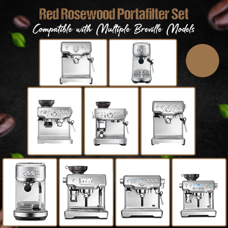 54mm Bottomless Naked Portafilter Red Rosewood Set – Compatible with 54mm Breville machines – Includes 18g Filter Basket, Calibrated Tamper with 30lbs Spring Loaded & 1.7mm Puck Screen