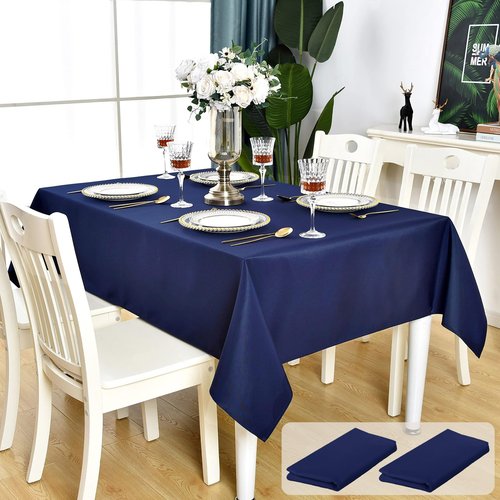 KAIPHO 2 Pack Navy Blue Rectangle Tablecloth Waterproof Stain Resistant Wrinkle Free Table Cloth 210GSM Polyester Wipeable Table Cover for Party, Banquet - Rectangular/Oblong, 60 x 102 inch (2 Pcs)