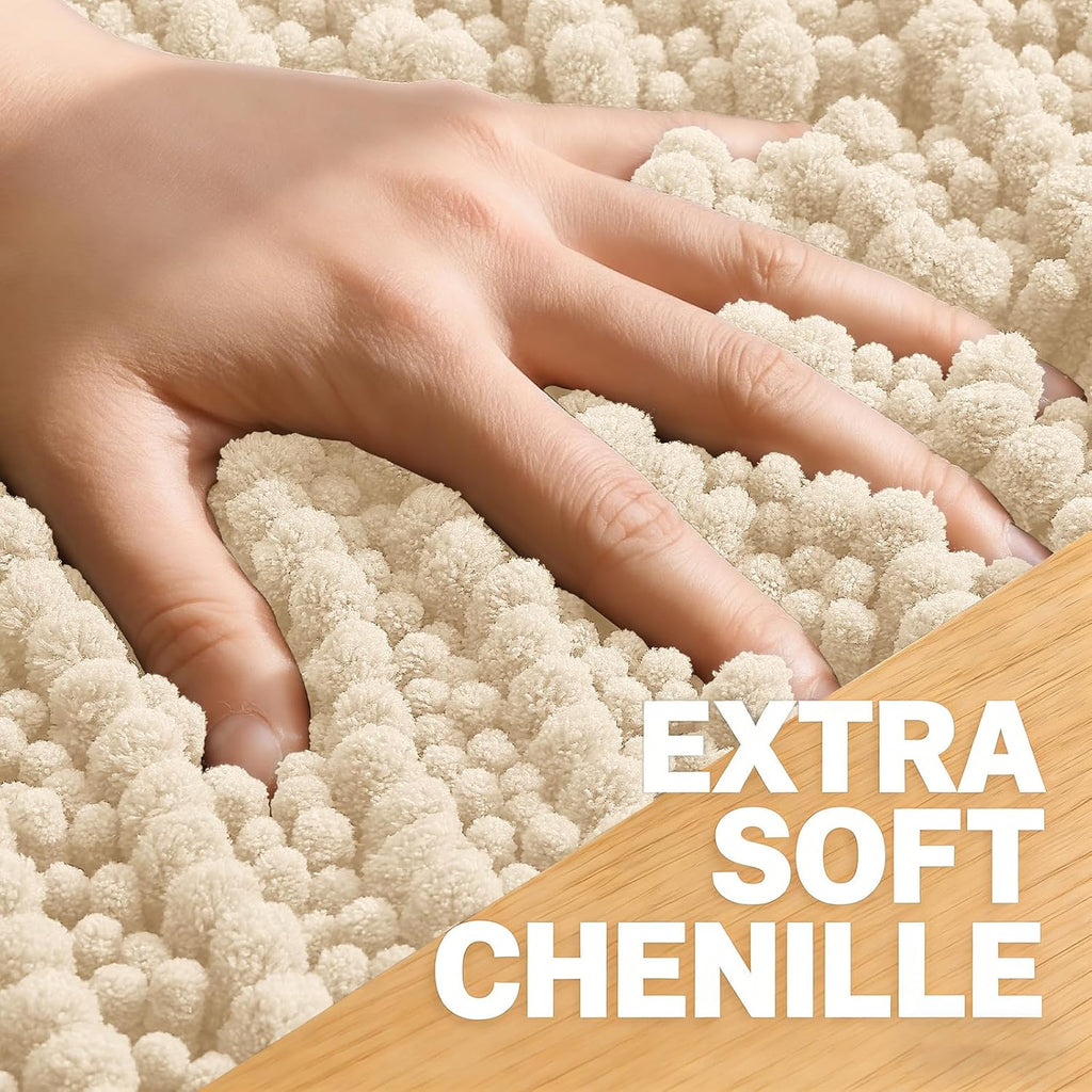 OLANLY Bathroom Rug Mat - Thick Soft Chenille | Non-Slip Rubber Backing, Machine Washable, 40x32, Beige
