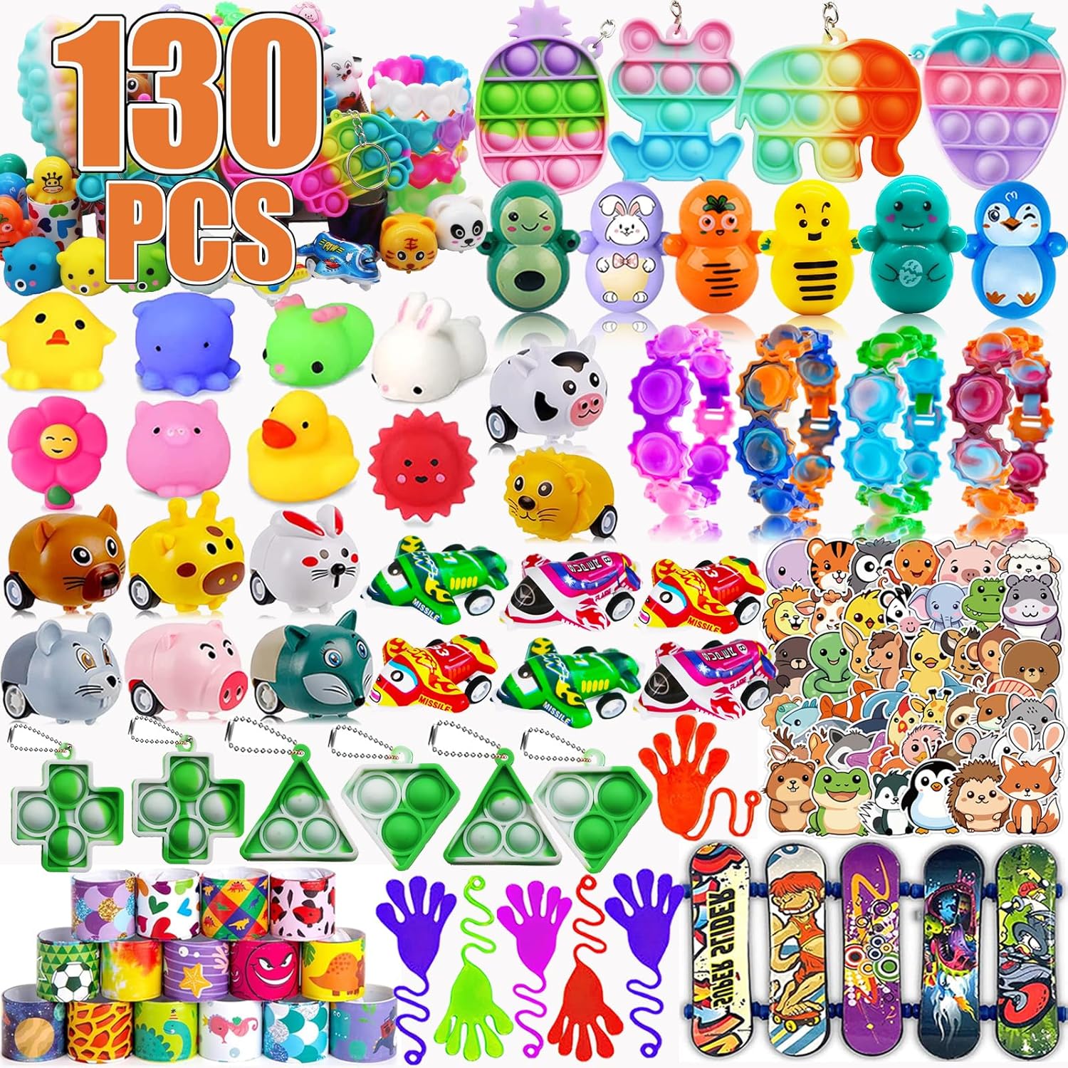Skiennix 130 Pcs Party Favors - Colorful Easter Basket Fillers & Treasure Box Toys for Kids 4-12