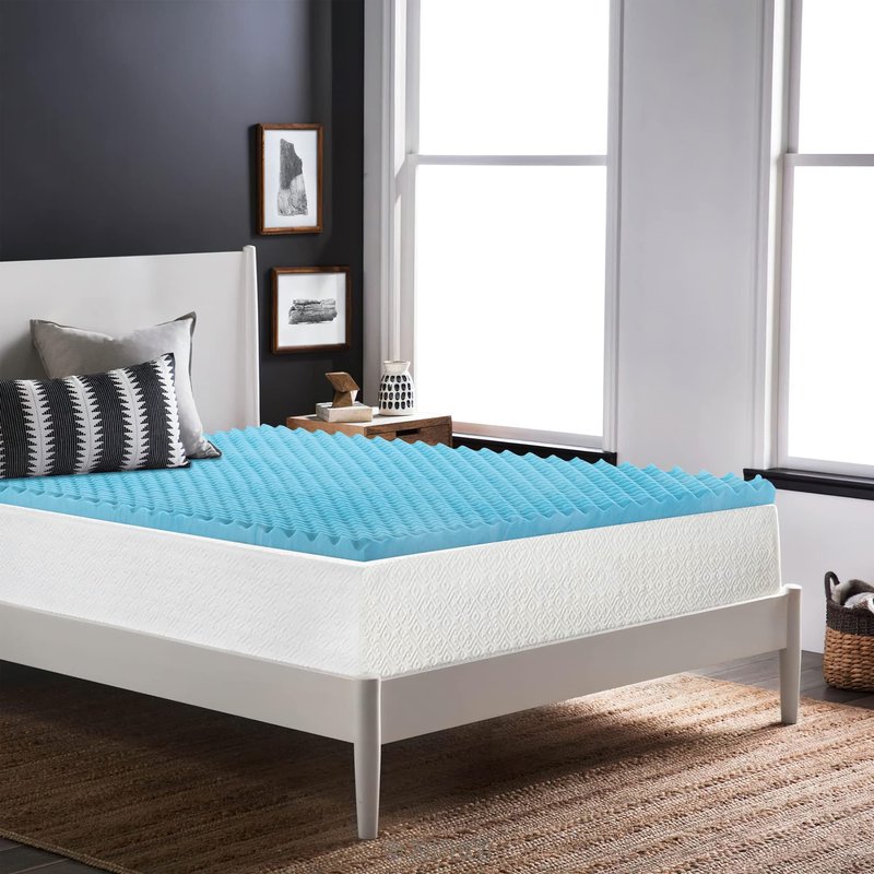 Zayton, 2-Inch Premium Convoluted Gel Memory Foam Toppers for Enhanced Comfort and Support, Twin, Blue