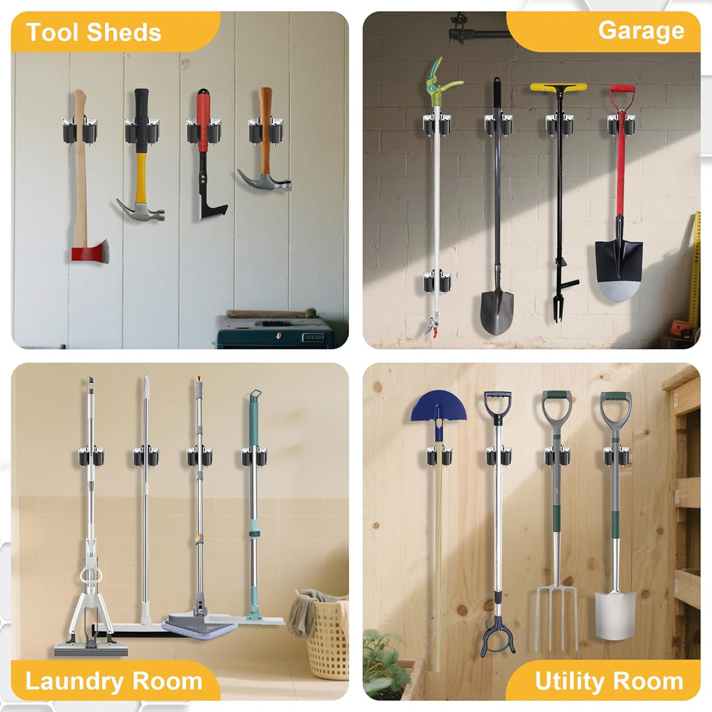 Skiennix Broom Holder Wall Mount - 12 Pack Metal Mop Clips with Star-Shaped Rollers for Garden Tool Storage
