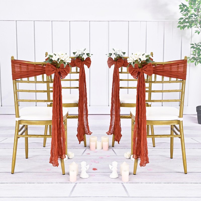 REWOMC 36 Pcs Terracotta Cheesecloth Chair Sashes, 16 x 108 inch Gauze Fabric Washable Chair Sashes Bows Designed for Aisle Decorations Universal Chair Cover Decor for Wedding Reception Party Banquet