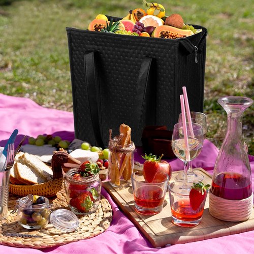 simarro 4 Pack Insulated Grocery Bags, Reusable Shopping Bags Cooler Bag Thermal Totes with Zippered Top & Handle for Groceries & Food Delivery (Black)