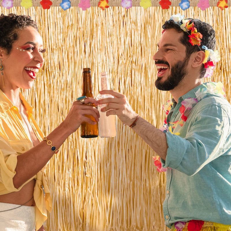 3 Packs Hawaiian Luau Grass Table Skirt 108 x 30 Inch Tropical Hibiscus Luau Party Decorations Brown Hawaiian Table Skirts for Moana Themed Events, Birthday