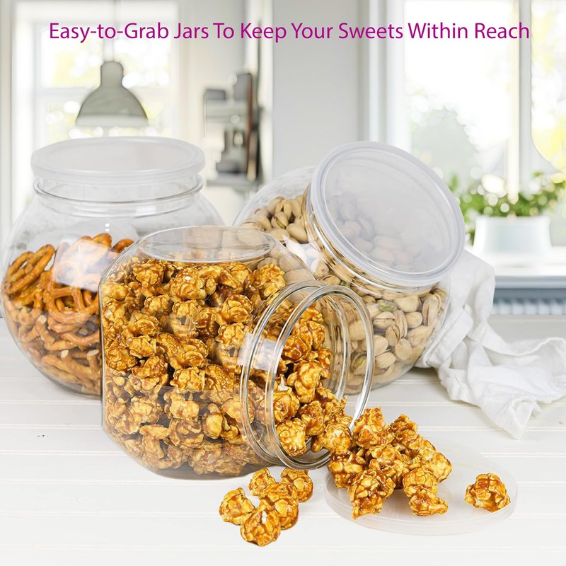 DilaBee 2-Pack Plastic Candy Jar - 96oz Large Candy Jars with Lids for Candy Buffet, Kitchen & Office Desk - Plastic Jars with Lids for Candy, Cookies & Snacks - Clear Jar with Labels BPA-Free