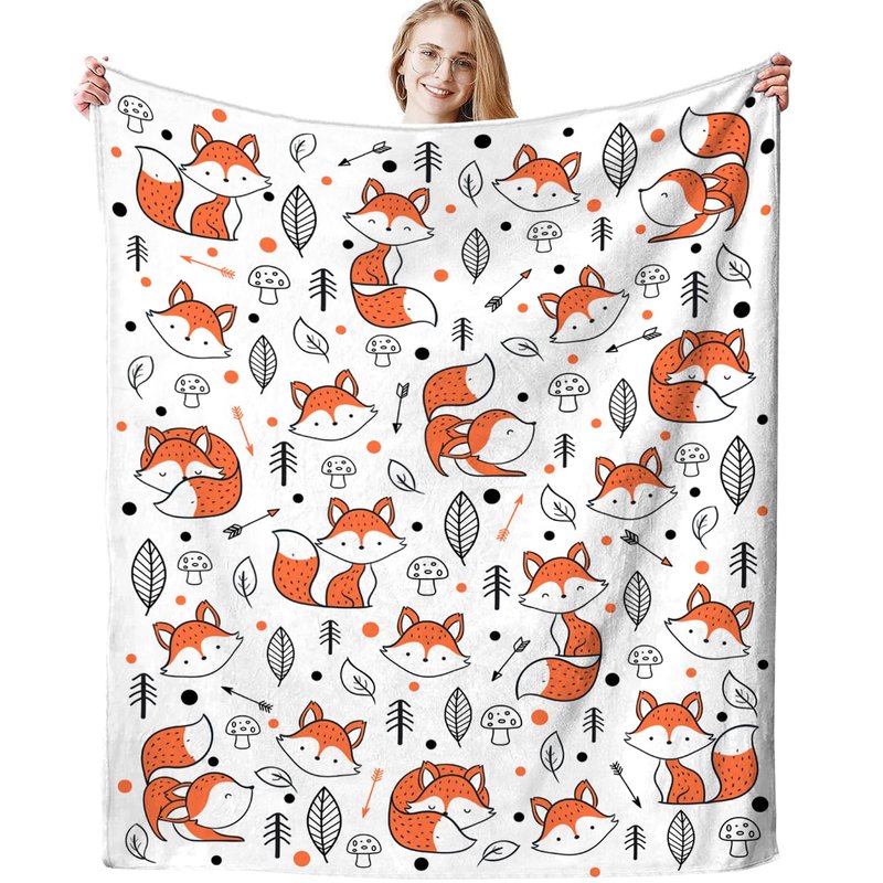 Cute Fox Blanket Super Soft Cozy Flannel Throw Blankets Bedding for Sofa Bedroom Living Room Kids Adults Gifts 50"x40"