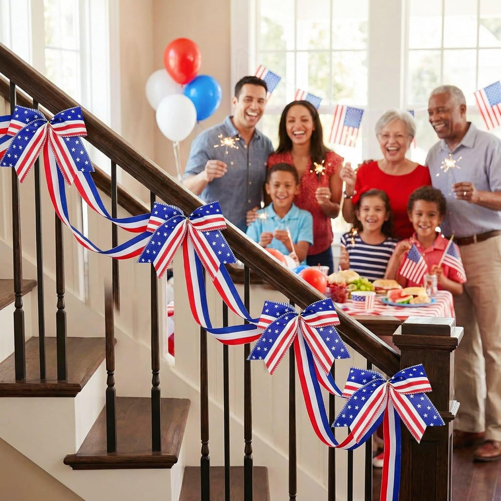 Patriotic USA Bows by 4th of July Decorations | 12-Pack Red, White & Blue Wreath Bows for Independence Day