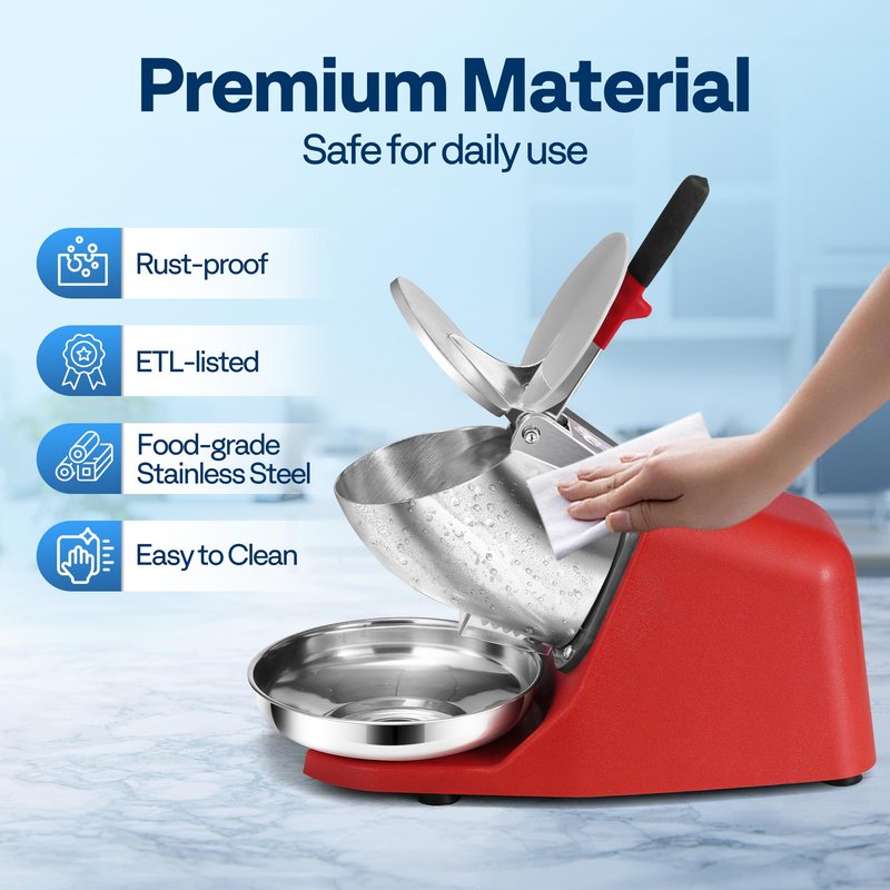 VIVOHOME Electric Ice Shaver Crusher Machine Snow Cone Maker Red 143lbs/hr with Ice Pick for Home and Commercial Use