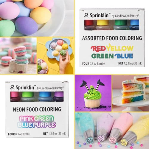 B. Sprinklin Liquid Food Coloring Kit - Vibrant Neon & Regular Colors for Crafts | 8 Bottles, 0.3 fl oz