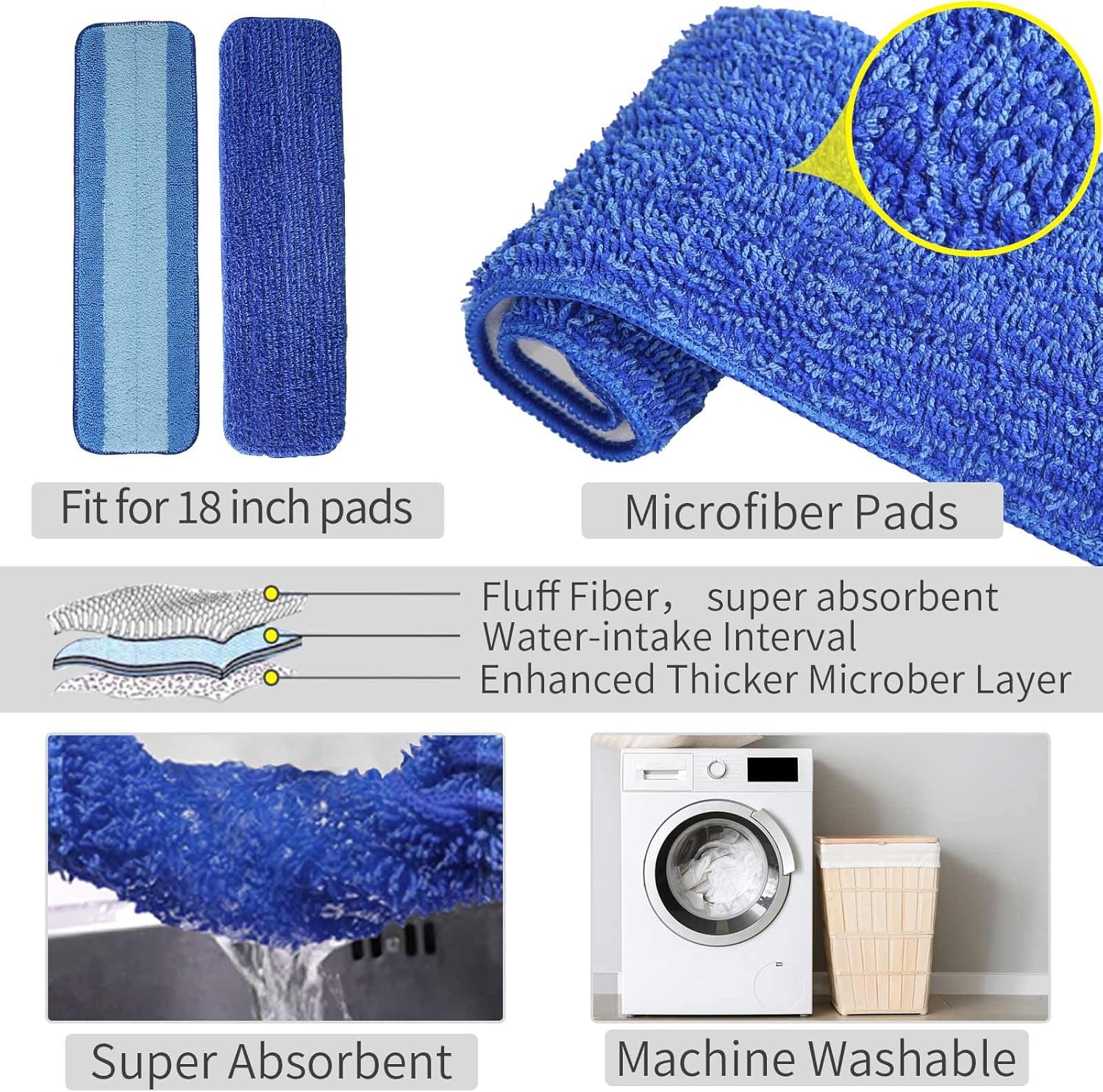 Skiennix Premium Spray Mop - 18 Inch Multi-Purpose Hardwood Cleaner with 3 Reusable Pads | Blue