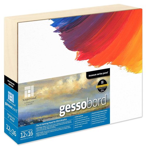Ampersand Art Supply Museum Series Gessobord | 12x16 | 2" Cradled Profile | Gesso Wood Painting Panel for Oil and Acrylic Paint & Mixed Media | Canvas Panel Alternative in Professional Art Supplies