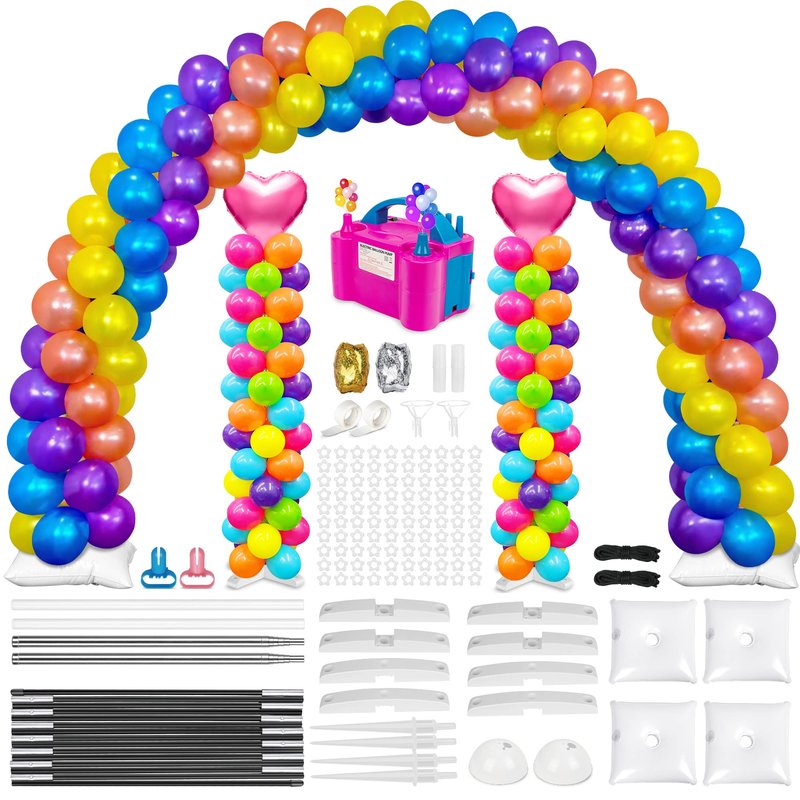 Toosci Balloon Arch Kit and Metal Balloon Column Stand and Electric Balloon Pump, Adjustable Balloon Stands for Floor with Water bags, Balloon Kit for Wedding Birthday Party Supplies Decoration