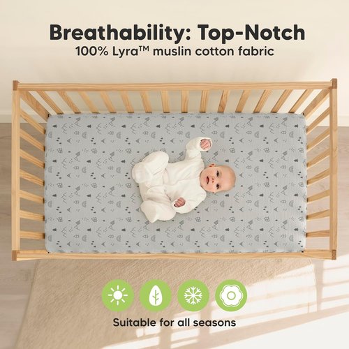 KeaBabies 2-Pack Muslin Crib Sheets - 100% Organic Cotton, Soft & Breathable, Neutral Woodland Design, 52x28