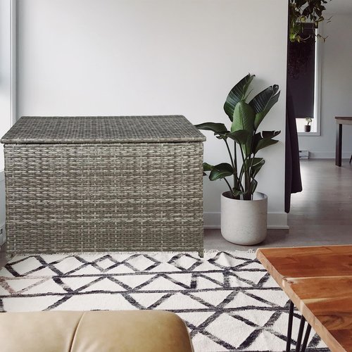 MOORLITER Wicker Storage Trunk, 30 x 17 x 18 inches, 160L, Handwoven Wicker Chest with Stay-Open Lid, Supports 200 lbs, Grey