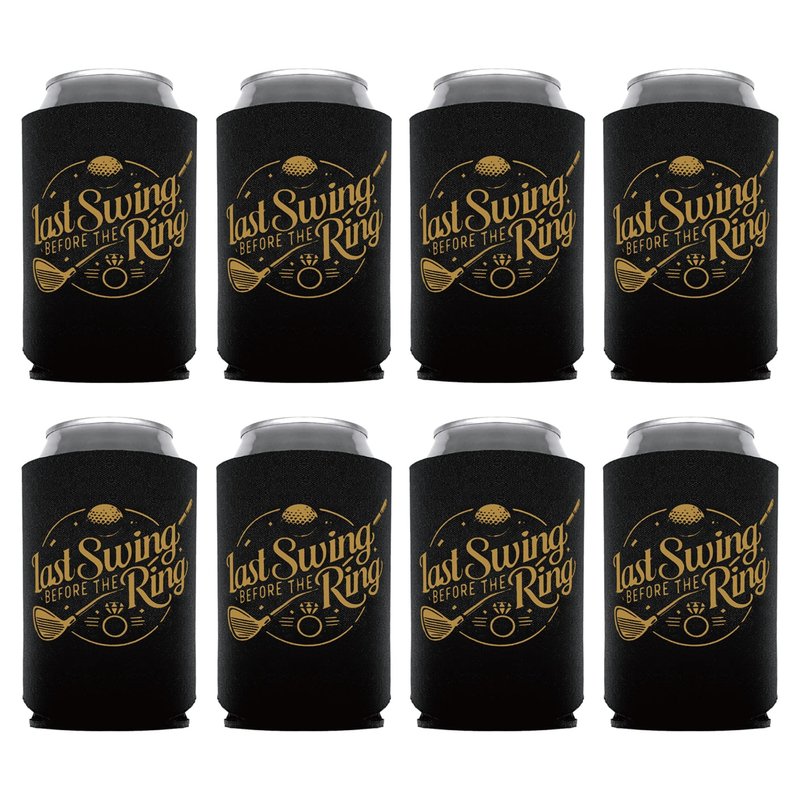 Brosash Last Swing Before the Ring Can Coozies – 8-Pack Bachelor Party Golf Coolers for Groom & Groomsmen | Funny Beer Coolies Golfing Weekend Groom To Be Wedding Gifts Groomsman Proposal Box Ideas