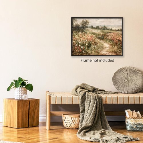 Haitunone Landscape Wildflower Wall Art - Retro Botanical Floral Canvas Print | 12x16 Inch Unframed Decor