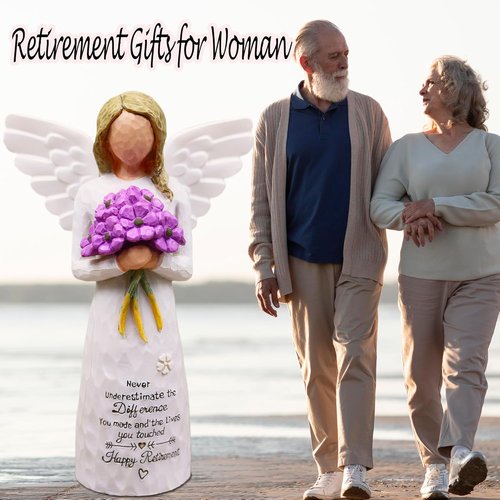 AUKEST Retirement Gift for Women - Elegant 5.1” Purple Angel Figurine for Going Away Celebrations