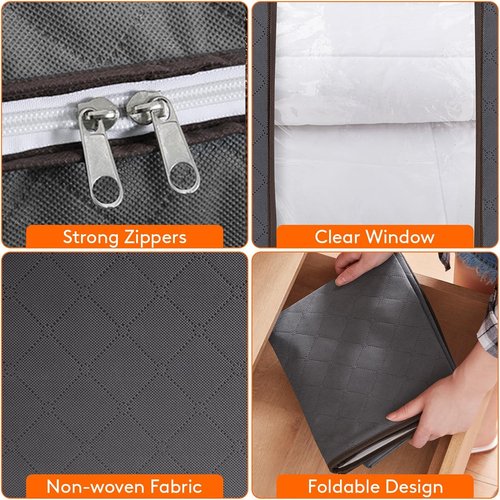 Lifewit 100L Clothes Storage Bins - 6 Pack Foldable Bags with Lids, Clear Window & Reinforced Handles
