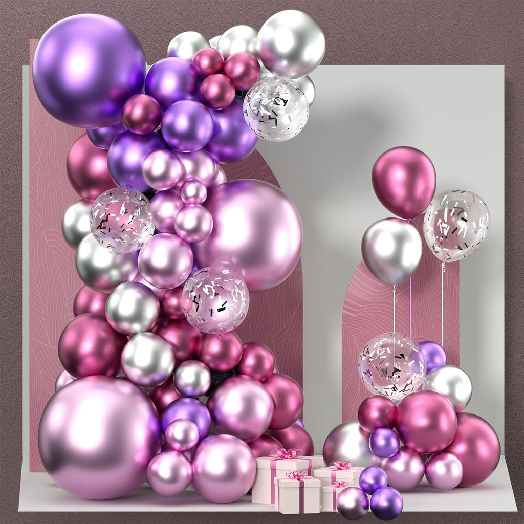 PartyWoo Balloon Garland - 100 Pcs Pink & Purple Balloons in Various Sizes for Birthday & Party Decor