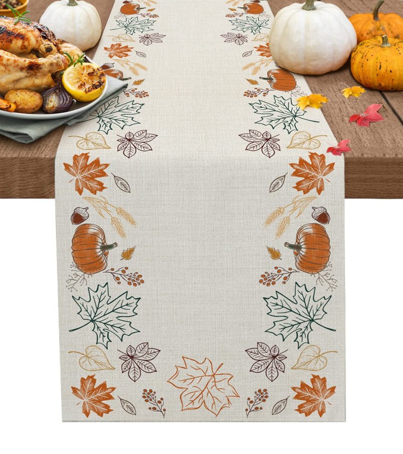 Fall Table Runners 108 Inches Long Pumpkin Pine Cones Maple Leaf Autumn Leaves Thanksgiving Runners for Dining Tables Dinner Runner Kitchen Party Table Decoration