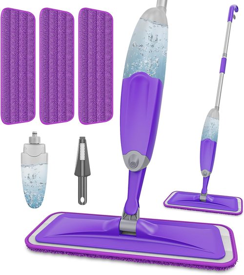 HOMTOYOU Spray Mop for Floor Cleaning - Versatile Wet Mop with 3 Washable Microfiber Pads | Ideal for Hardwood, Tile & Vinyl