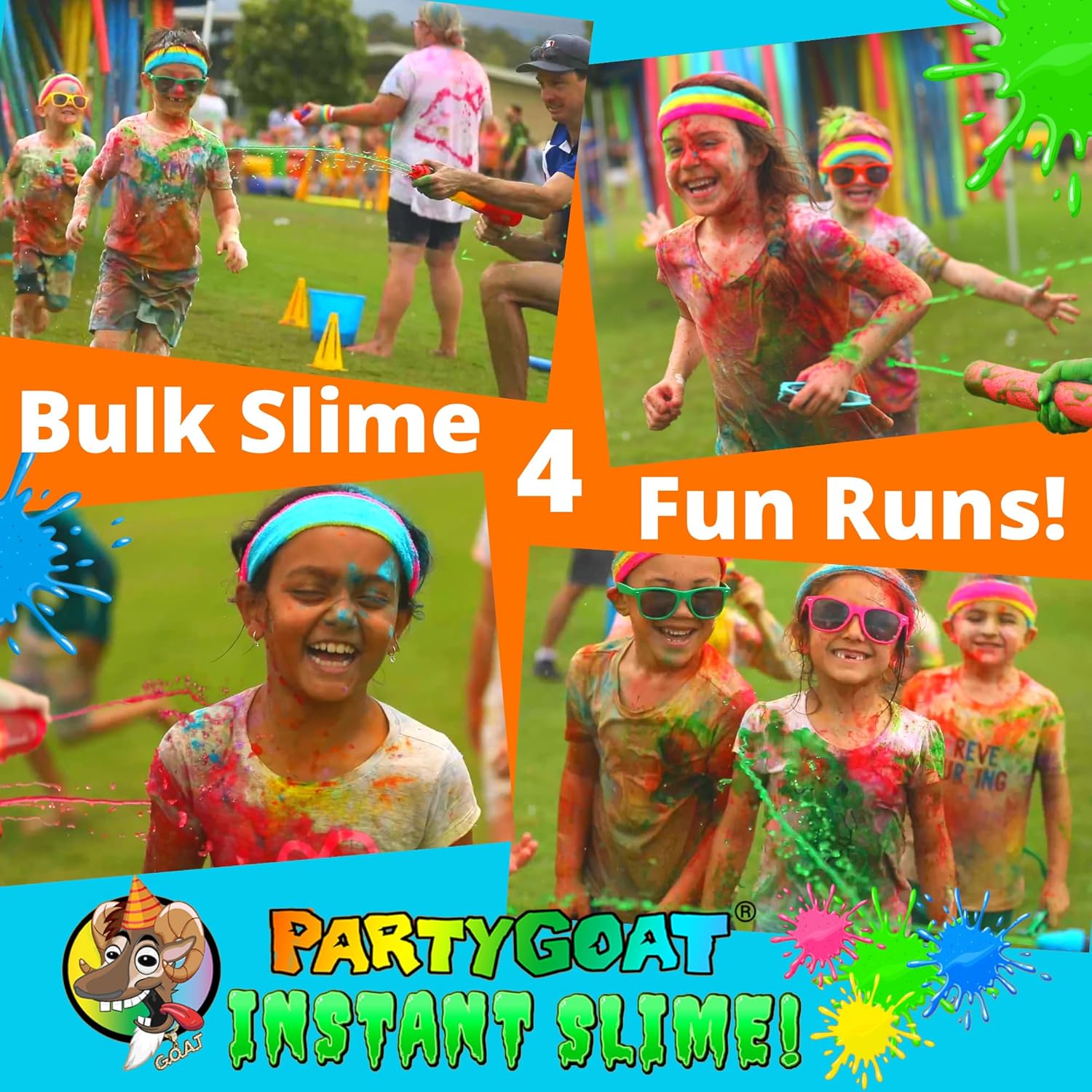 PARTY GOAT Instant Slime Powder - Make 40 Gallons of Multicolor Slime for Blaster Guns & Color Events