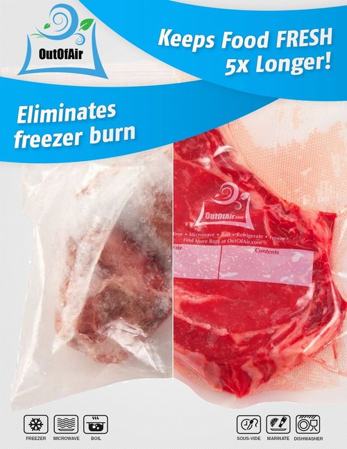 Vacuum Sealer Roll & Bag Cutter (8" x 100') 4 mil 100 Foot Embossed Bags by OutOfAir 33% Thicker, BPA Free, Sous Vide, Commercial Grade, Works with All Machines