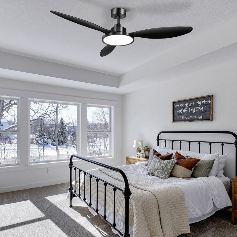 Ohniyou 52 Inch Black Ceiling Fan with Light and Remote Control, Outdoor Ceiling Fan for Patios, Modern Ceiling Fans with Quiet DC Motor, Reversible, 3CCT, 3 Blade Ceiling Fans for Living Room Bedroom