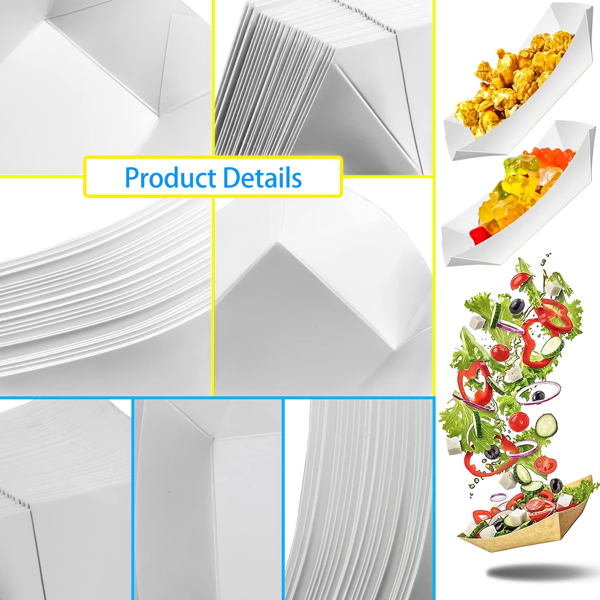 MotBach 180 Pack 1/2 lb Disposable Kraft Food Paper Trays, Small Eco-Friendly Paper Take Out Food Serving Boats Mini Paper Serving Trays for Party Snacks French Fries Nachos Tacos BBQ (White)