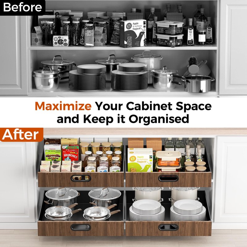 POKIPO 21" Deep Pull Out Cabinet Organizer, Slide Out Drawers for Cabinets Adhesive with Nano Film, Roll Out Shelves for Cabinets in Kitchen, Pantry, Bathroom or Office (14" W x 21" D)