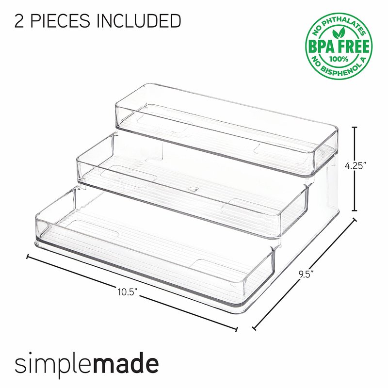 SIMPLEMADE 3-Tier Spice Rack Organizer - Versatile Storage Shelf for Kitchen, Bathroom, Bedroom & Office, Set of 2, Clear