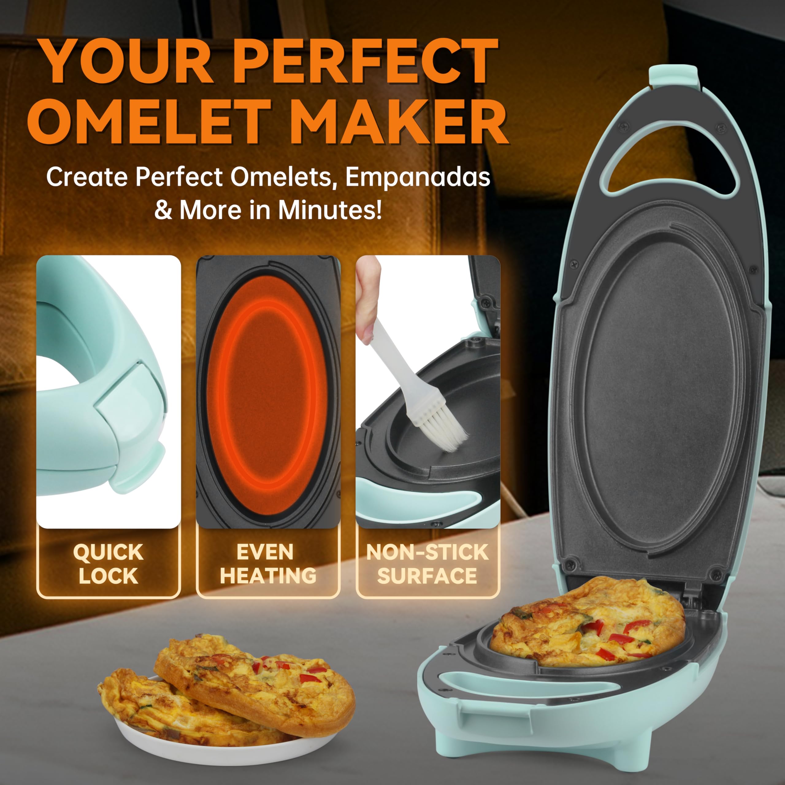 Baker’s Friend Omelette Maker Electric, Omelette Pan Nonstick, Frittata Pan & Egg Pan, Double Sided Pan for Breakfast, Individual Flip Omelette Makers Electric, Aqua