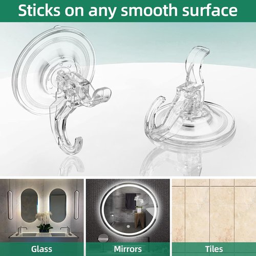 Goabroa Suction Cup Hooks - 6 Pack Clear Reusable Window Hooks for Wreaths & Home Decor | Holds Up to 11 lbs
