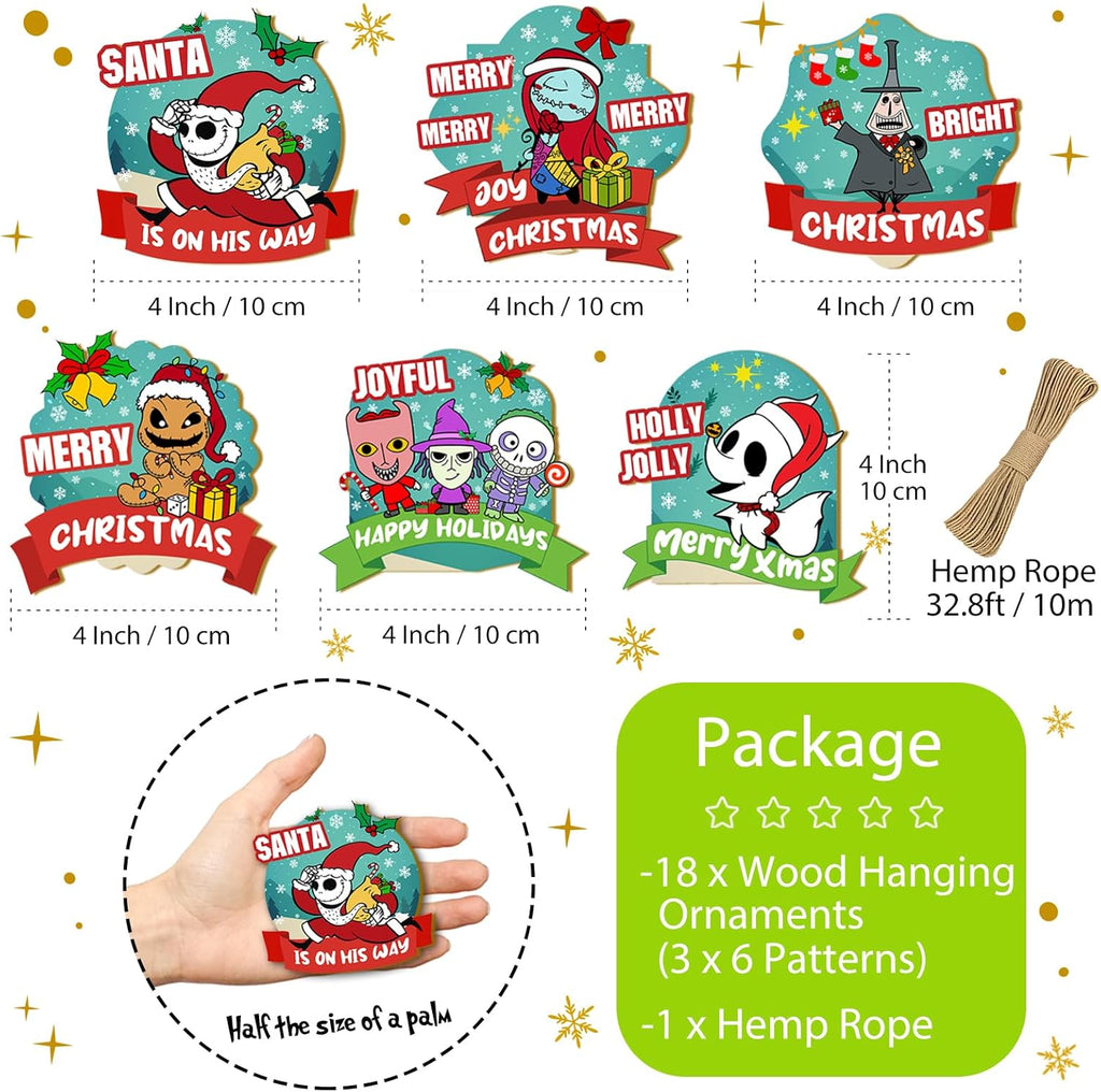 Regine Switzerland 18PCS Jack & Sally Wooden Christmas Tree Ornaments - Nightmare Before Christmas Decor