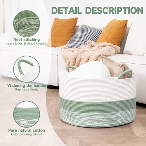 CLHMILY&Z Large Woven Basket - 20x13 Inches - Blanket Hamper for Living Room, Round Storage Bin, XLarge Laundry Organizer for Clothes, for Tree Plant, Mix Brown