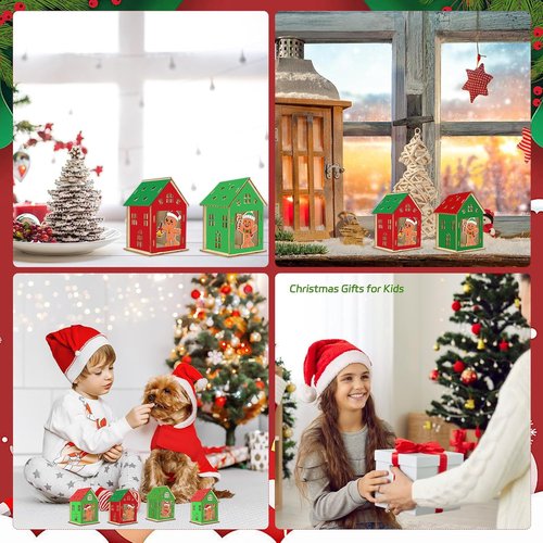 Fennoral 14-Pack Wooden Gingerbread House Craft Kit - DIY 3D Christmas Decorations for Kids