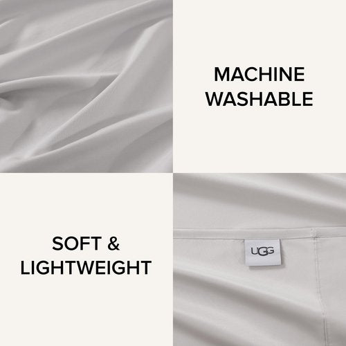 UGG Hedi Queen Sheet Set 4-Piece Luxury Cooling Sheets Deep Pockets Premium Bedding with 2 Pillow Shams Hypoallergenic Machine Washable Soft Lightweight Bed Set for Bedroom, Queen, Stone Grey
