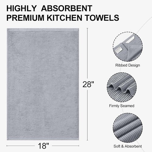 Homaxy Premium Kitchen Towels - Ultra Absorbent 100% Cotton Hand Towels Set | 18"x28", Grey, 6 Pack