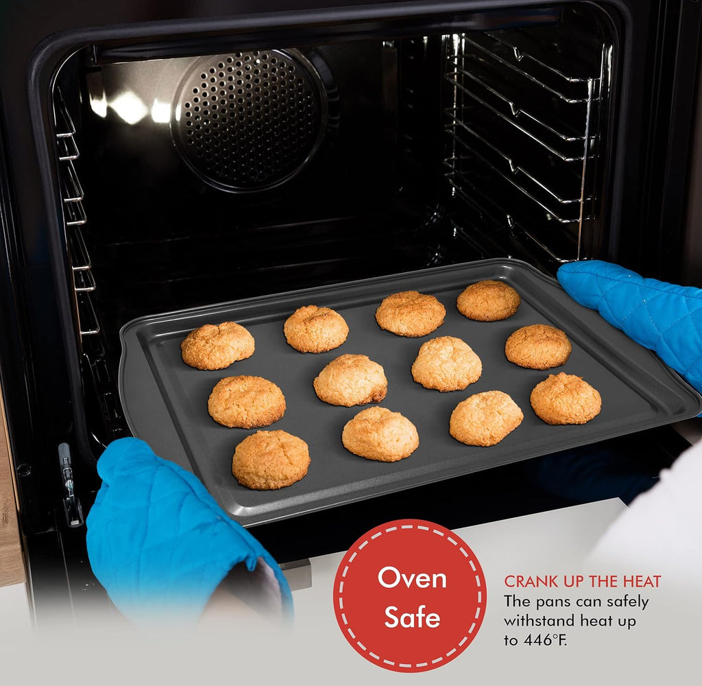 Perlli Non-Stick Baking Sheets - 3-Piece Carbon Steel Set for Cakes & Cookies | BPA-Free, Various Sizes