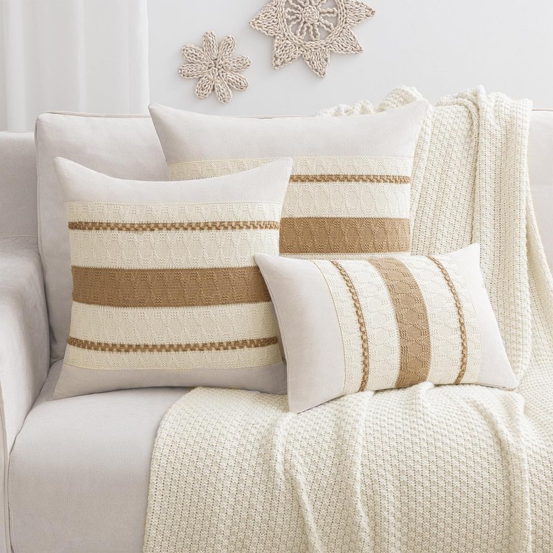 Laolitou Decorative Pillow Covers 18×18 Pack of 2, Boho Cotton Linen Soft Cozy Neutral Throw Pillow Cases for Living Room Sofa Bedroom Couch Cushions Home Decor