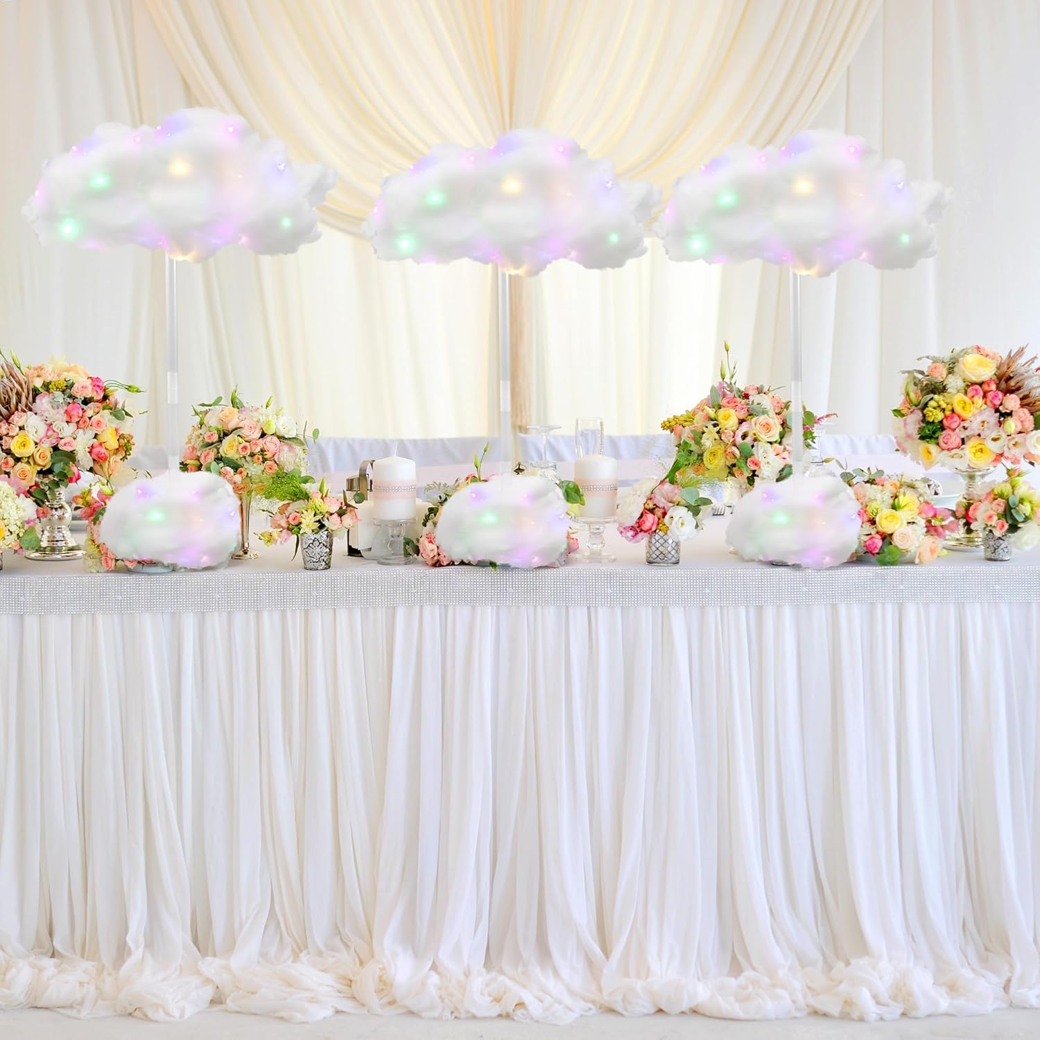 Skiennix 4 Set Artificial LED Cloud Lights - Fluffy Cotton Clouds DIY Decor for Baby Showers & Parties