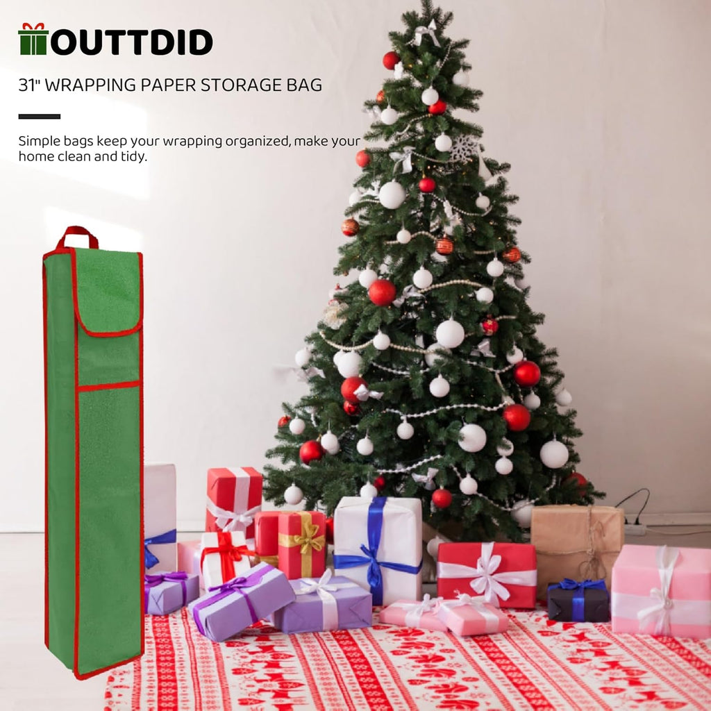 OUTTDID Wrapping Paper Storage Bag - Gift Organizer for 9 Rolls | Green Craft Storage with Pocket