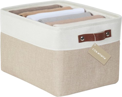 DECOMOMO Storage Baskets - Large Fabric Storage Bins for Organizing Linen Closets (Beige & White)