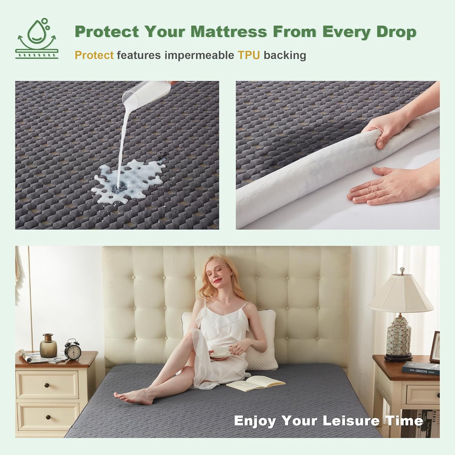 Skiennix Waterproof Mattress Protector - Queen Size Fitted Pad with 3D Air Fabric | Noiseless & Washable