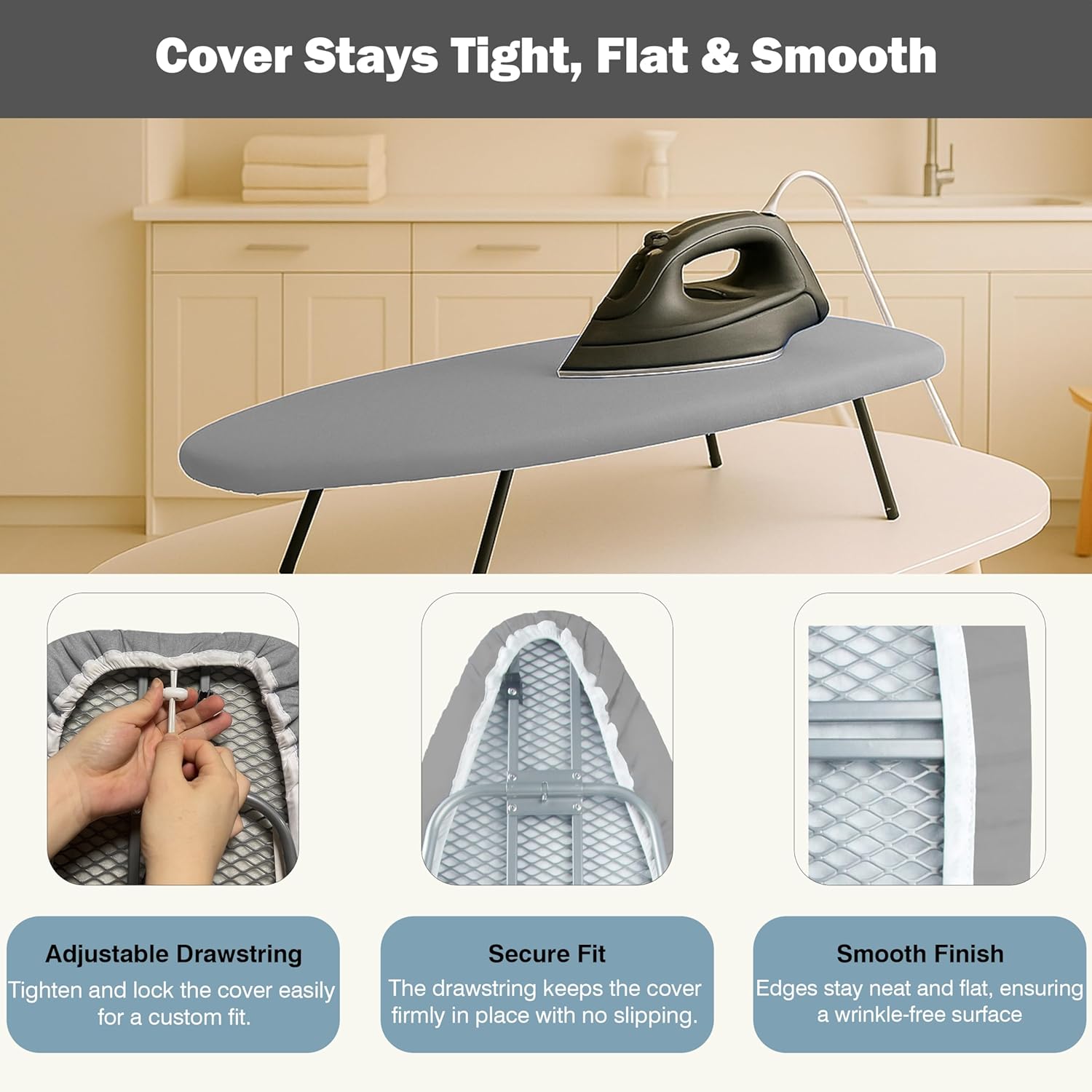 UniSimp Small Ironing Board Cover - Heat Resistant Cotton Canvas Pad | 12"x32" Gray Mini Cover