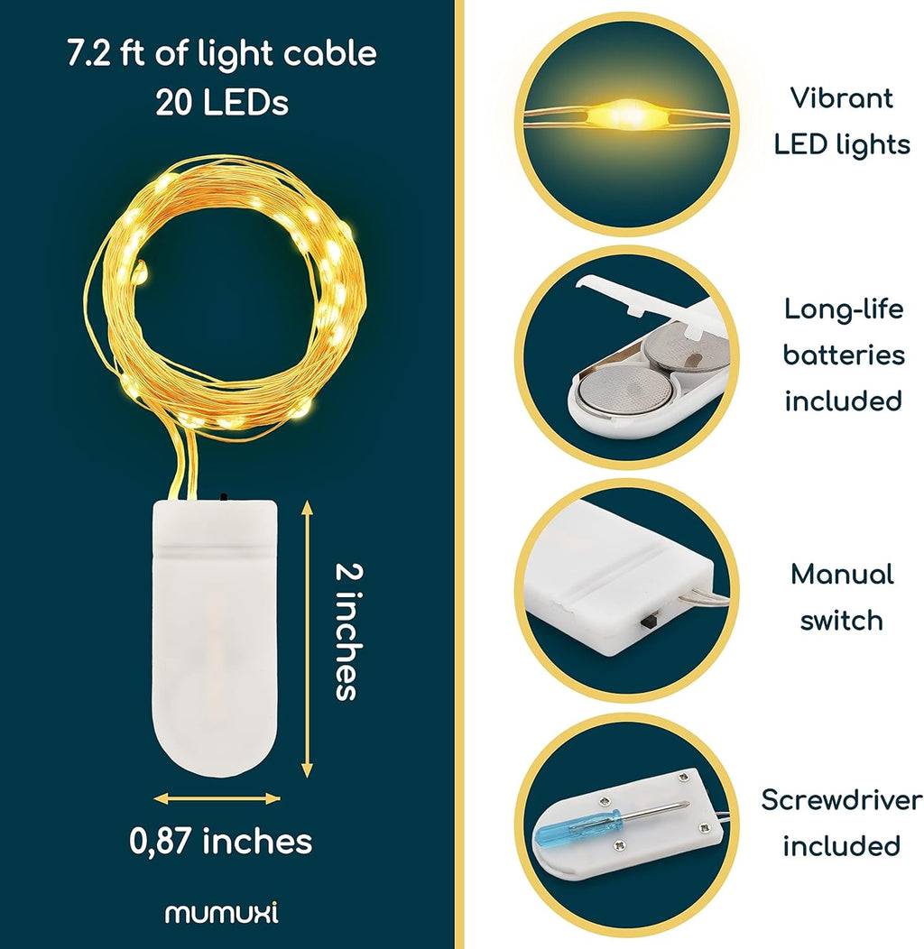 MUMUXI Fairy Lights - 12 Pack 7.2ft Battery Operated String Lights | 20 Mini LEDs for Wedding & Home Decor