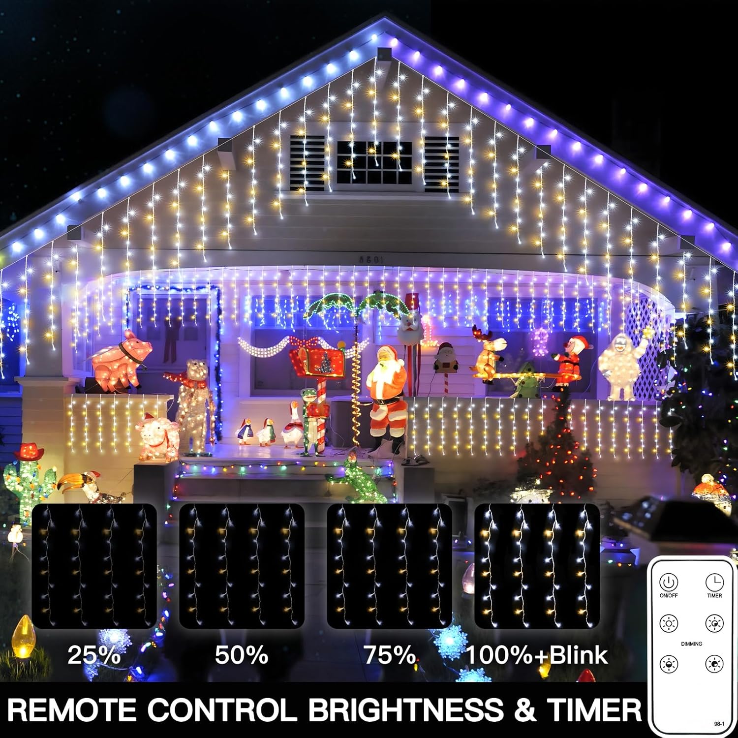Suddus Christmas Icicle Lights - 24 Drops, 23.6ft Waterproof LED String Lights for Outdoor Use | Perfect for Houses, Roofs, and Parties
