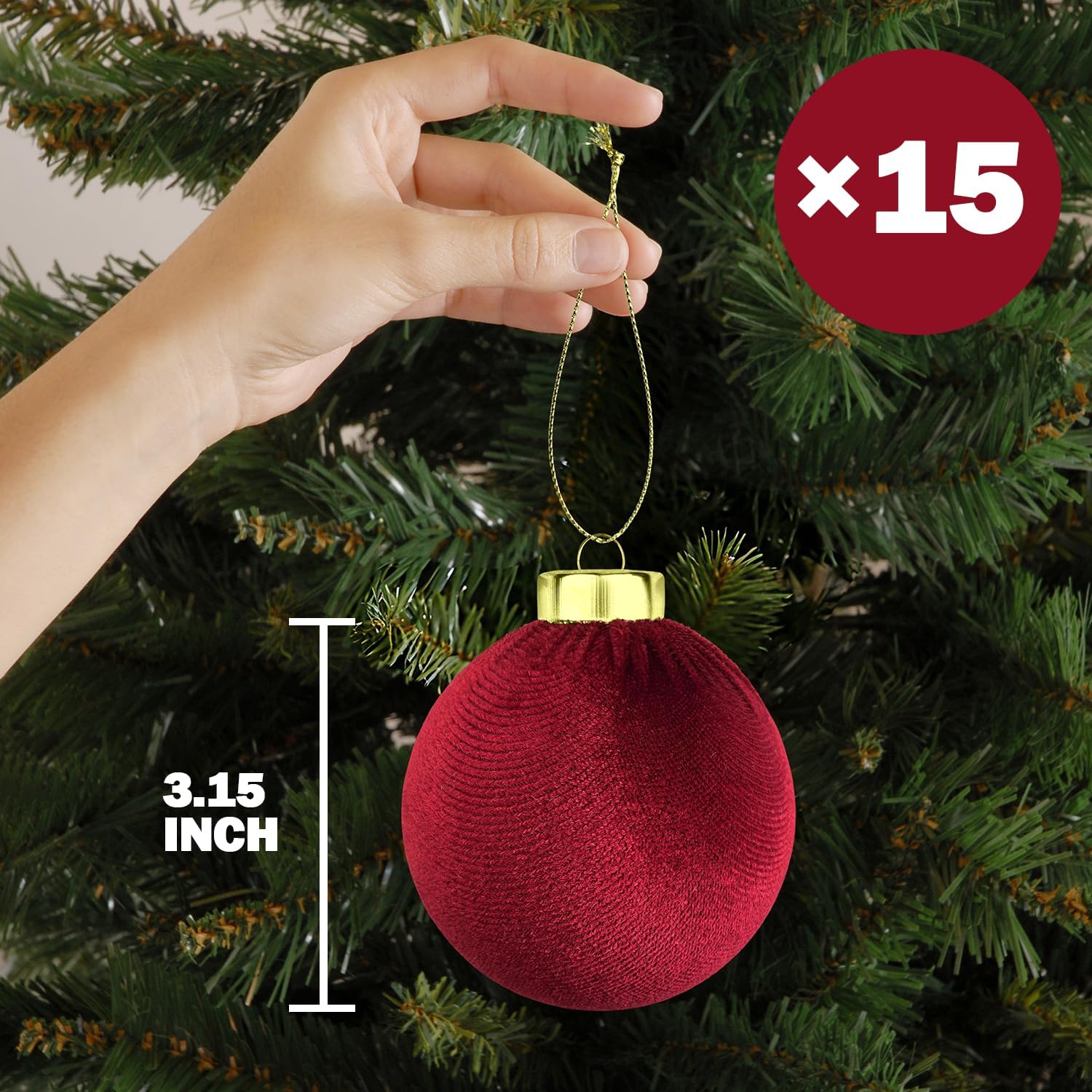 Regine Switzerland Dark Red Velvet Christmas Tree Ornaments - 15 PCS Shatterproof 3.15 Inch Baubles